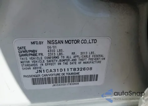 2001 Nissan Maxima Gxe from USA, damaged, VIN JN1CA31D11T832608